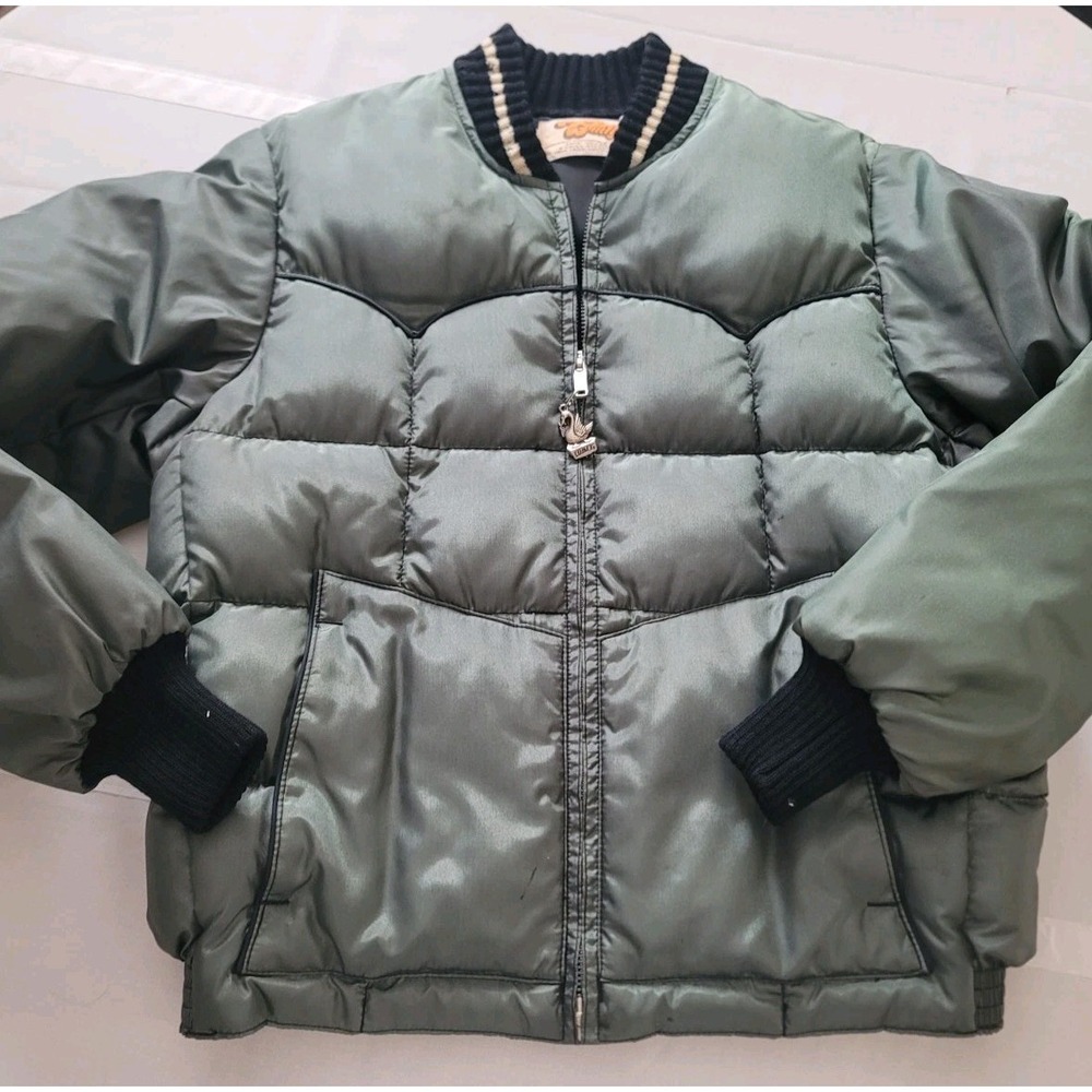 Vintage Comfy Down Puffer Jacket Women's 12 USA Made Green 70s 80s Ski Bomber